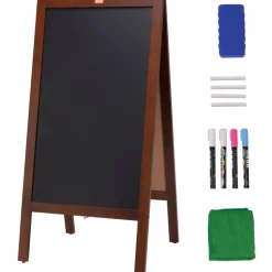 VEVOR A Frame Chalkboard Sign, Double-Sided Sidewalk Signs, Freestanding Vintage Wooden Chalk Board with Chalks & Magnetic Eraser, Rustic Brown Outdoor Sandwich Board, 20