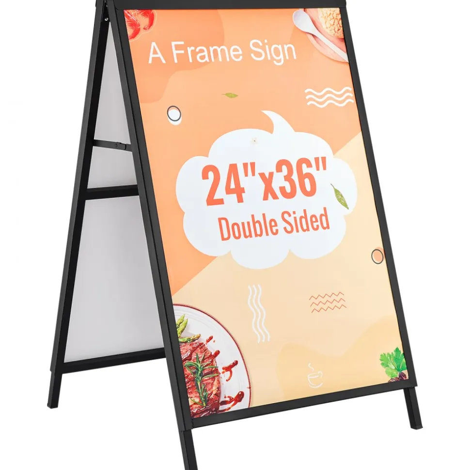 VEVOR A Frame Sidewalk Sign, 24x36 Inch Heavy Duty Slide-in Signboard Holder, Double-Sided Folding Sandwich Board Signs, Steel Pavement Sign Poster for Outdoor Business Street Advertising (Frame only)