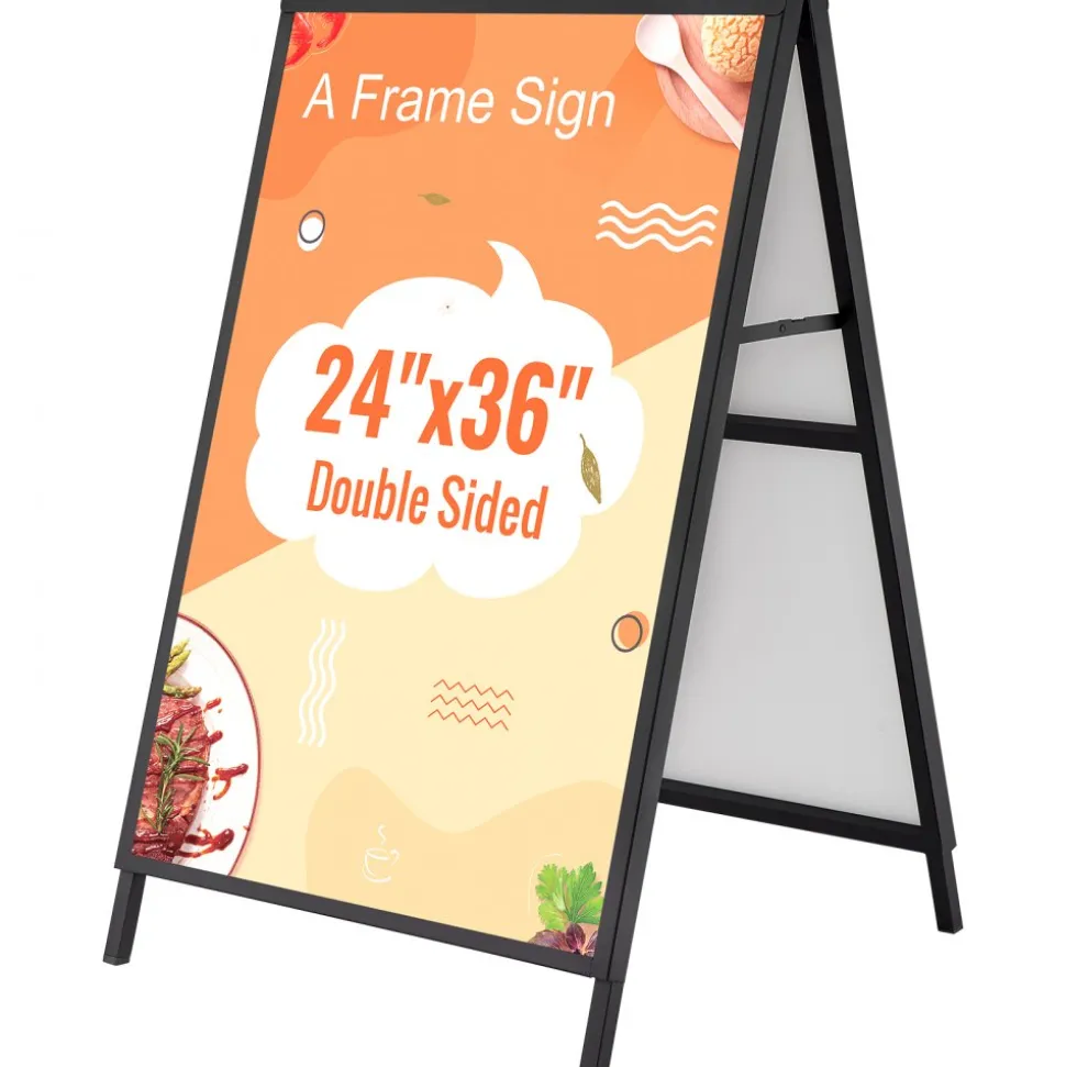 VEVOR A Frame Sidewalk Sign, 24x36 Inch Heavy Duty Slide-in Signboard Holder, Double-Sided Folding Sandwich Board Signs, Steel Pavement Sign Poster for Outdoor Business Street Advertising (Frame only)