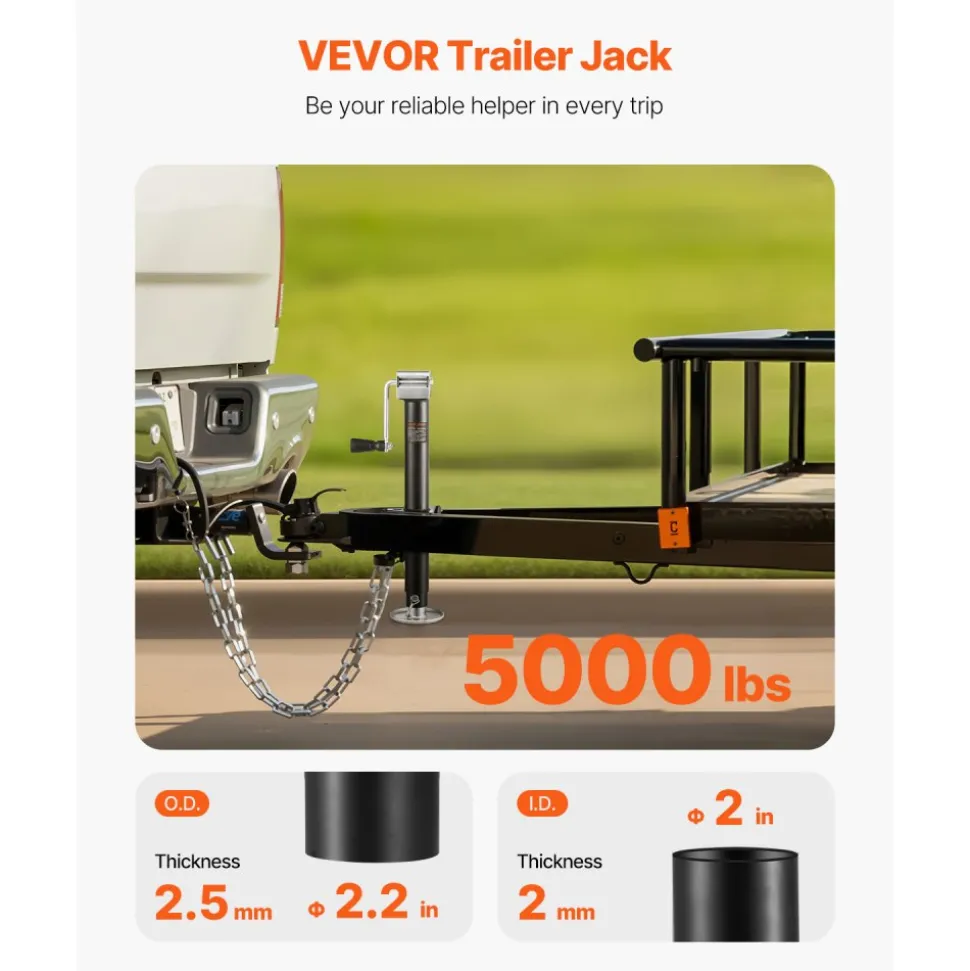 VEVOR A-Frame Trailer Jack, 5000 lbs Dynamic Load Capacity, Trailer Jack Stand with Handle & Rectangular Footpad, 15-inch Vertical Travel, Suitable for RV, Horse, Utility Trailers, Yacht Trailers