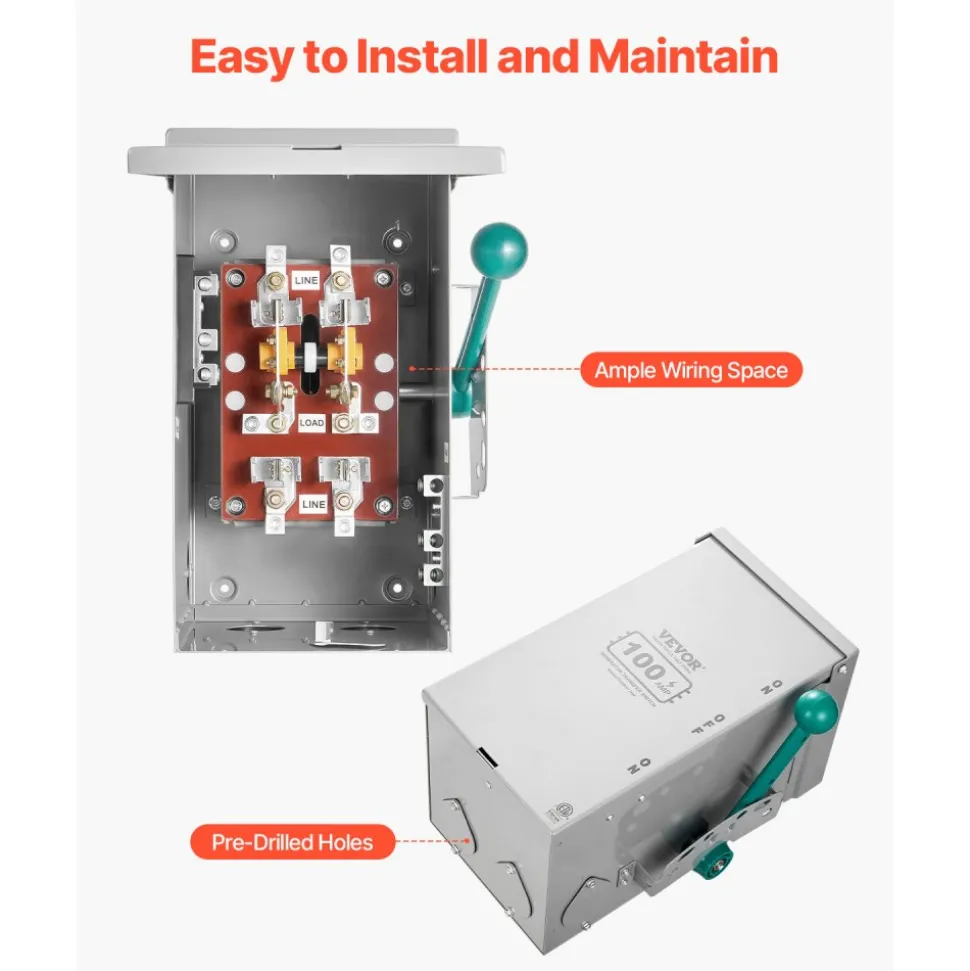 VEVOR 100A Generator Transfer Switch, 24000W Manual Transfer Switch, Heavy Duty Double-Throw Power Transfer Switch 120/240V, Meeting NEMA 3R Standards, for Outdoor, Indoor, and Portable Generator