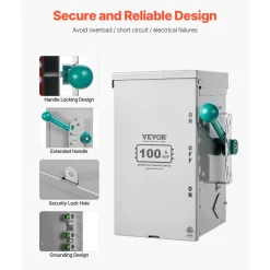 VEVOR 100A Generator Transfer Switch, 24000W Manual Transfer Switch, Heavy Duty Double-Throw Power Transfer Switch 120/240V, Meeting NEMA 3R Standards, for Outdoor, Indoor, and Portable Generator