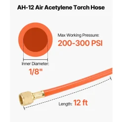 VEVOR Air Acetylene Torch Hose, 1/8-Inch x 12FT Acetylene Welding Hose with 9/16
