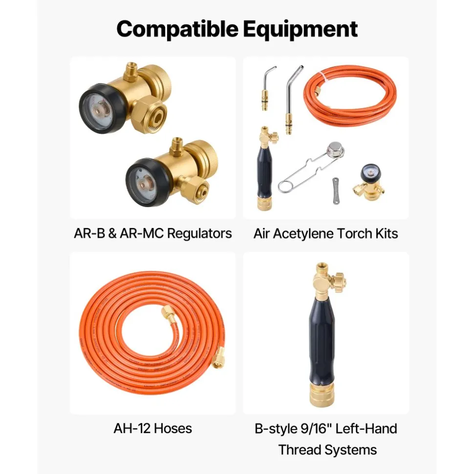 VEVOR Air Acetylene Torch Hose, 1/8-Inch x 12FT Acetylene Welding Hose with 9/16" LH B-Type Fittings, AH-12 R Grade Welding Torch Hoses Compatible with AR-B/AR-MC Regulators