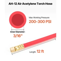 VEVOR Air Acetylene Torch Hose, 3/16-Inch x 12FT Acetylene Welding Hose with 3/8"-24 LH A-Type Fittings, AH-12 R Grade Welding Torchs Hose Compatible with AR-B/AR-MC Regulators