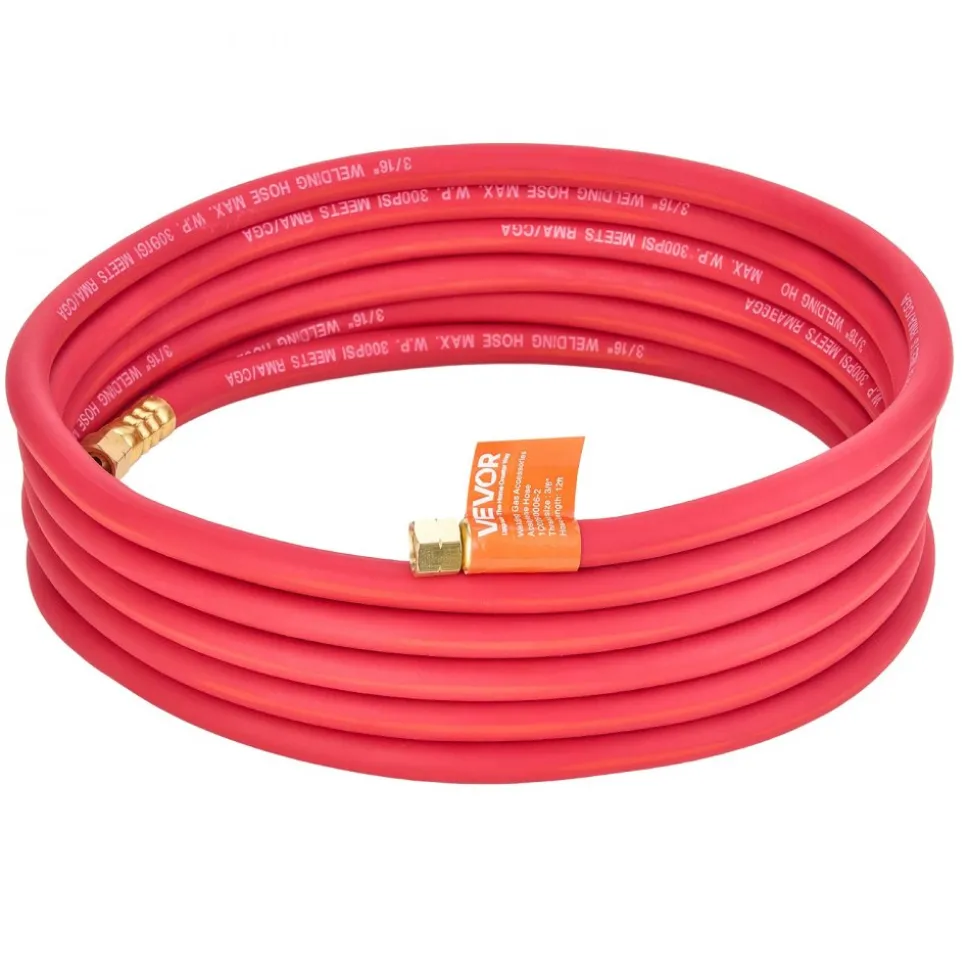 VEVOR Air Acetylene Torch Hose, 3/16-Inch x 12FT Acetylene Welding Hose with 3/8"-24 LH A-Type Fittings, AH-12 R Grade Welding Torchs Hose Compatible with AR-B/AR-MC Regulators