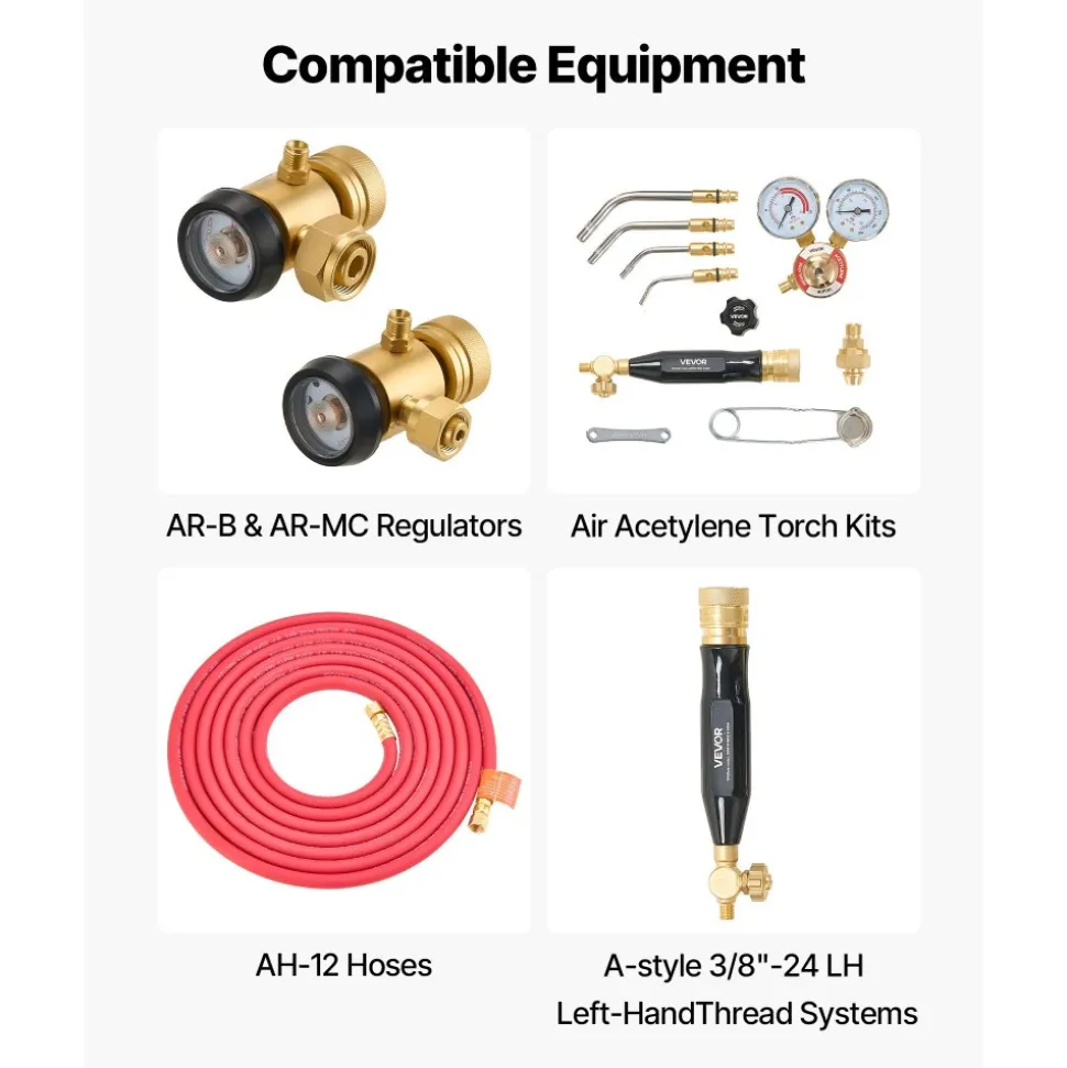VEVOR Air Acetylene Torch Hose, 3/16-Inch x 12FT Acetylene Welding Hose with 3/8"-24 LH A-Type Fittings, AH-12 R Grade Welding Torchs Hose Compatible with AR-B/AR-MC Regulators