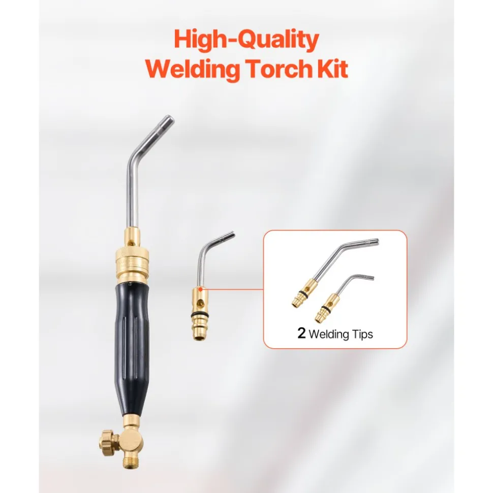 VEVOR Air Acetylene Torch Kit, Acetylene Gas Welding Tool with 149'' Hose, 2 Welding Tips, CGA200 Regulator & Torch Handle, Gas Brazing Welder for Home DIY Industrial Sites (without Gas Cylinder)