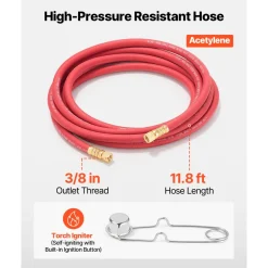 VEVOR Air Acetylene Torch Kit, Acetylene Gas Welding Tool with 11.8FT Rubber Hose, 4 Welding Tips & CGA200 Regulator, Swirl Frame Gas Brazing Torch Kit for Home DIY and Industrial Metalworking