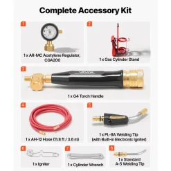 VEVOR Air Acetylene Torch Kit, Acetylene Gas Welding Tool with 11.8FT Rubber Hose, 4 Welding Tips & CGA200 Regulator, Swirl Frame Gas Brazing Torch Kit for Home DIY and Industrial Metalworking