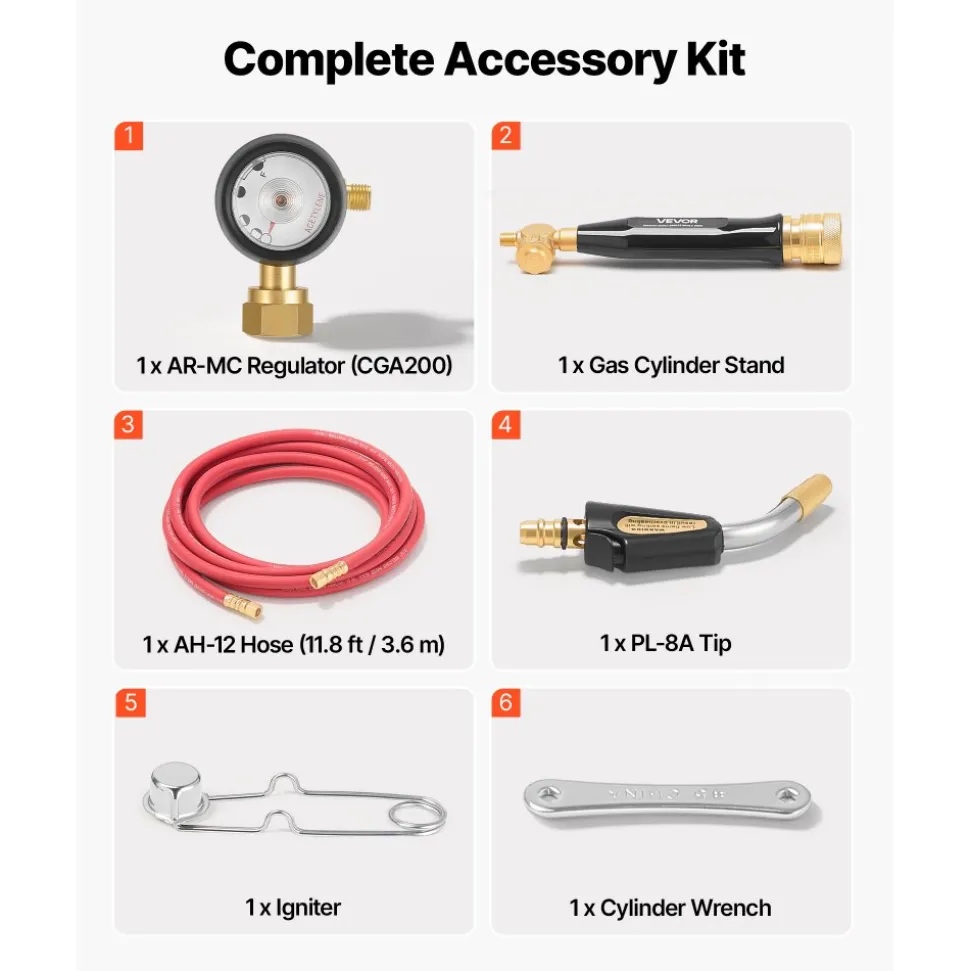 VEVOR Air Acetylene Torch Kit, Acetylene Gas Welding Tool with 11.8FT Rubber Hose, PL-8A Self-Lighting Welding Tip & CGA200 Regulator, Swirl Frame Brazing Torch Kit for Home Industrial Metalworking