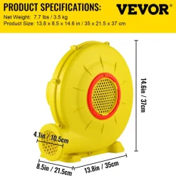 VEVOR Air Blower, 450W 0.6HP Inflatable Blower, Portable and Powerful Bounce House Blower, 1750Pa Commercial Air Blower Pump Fan, Used for Inflatable Bouncy Castle and Jump Tested to UL Standards