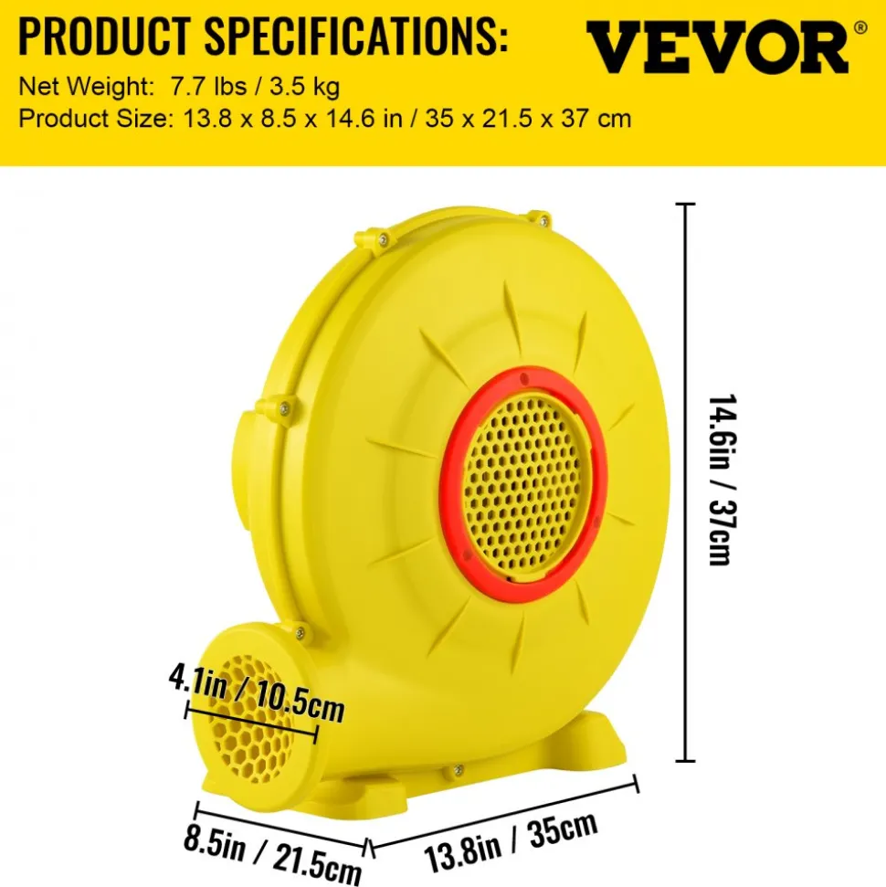 VEVOR Air Blower, 450W 0.6HP Inflatable Blower, Portable and Powerful Bounce House Blower, 1750Pa Commercial Air Blower Pump Fan, Used for Inflatable Bouncy Castle and Jump Tested to UL Standards