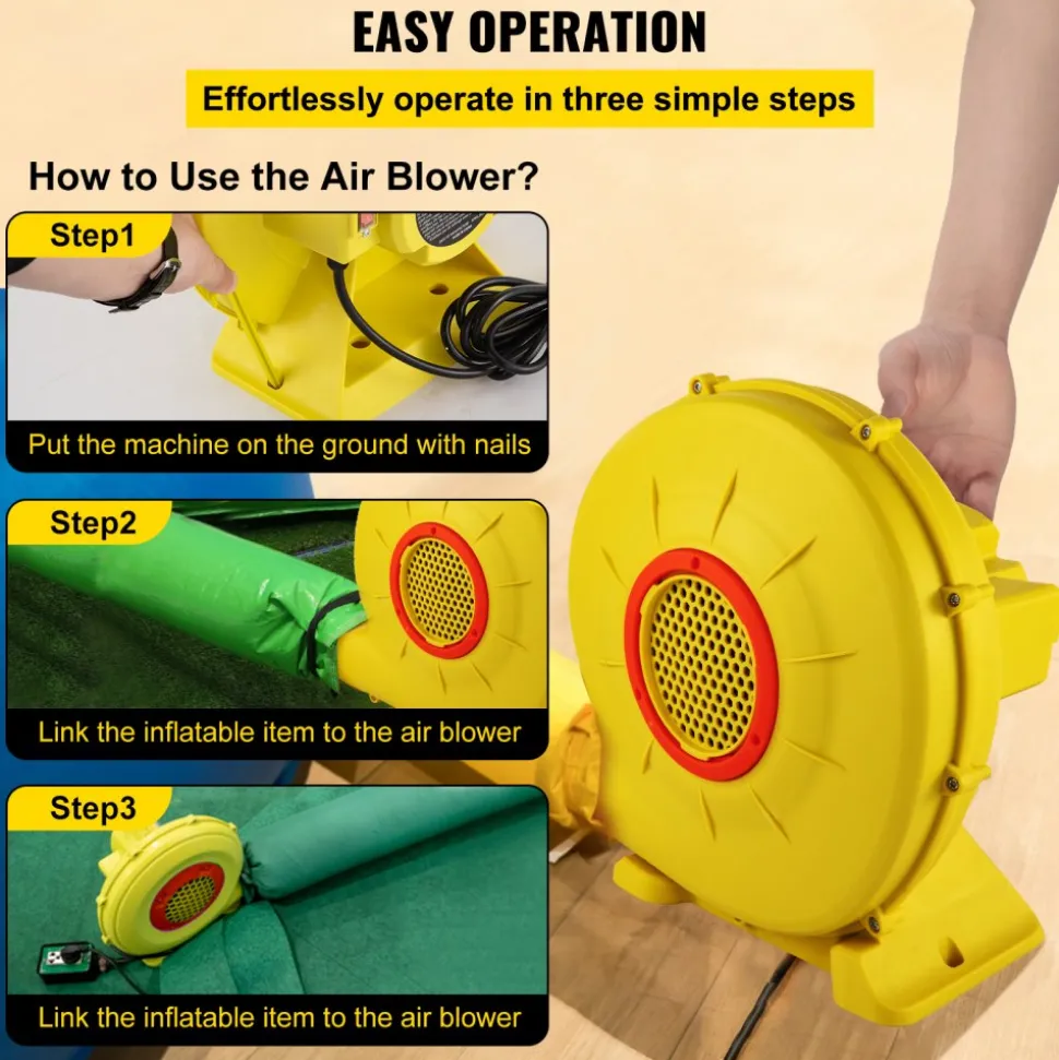 VEVOR Air Blower, 450W 0.6HP Inflatable Blower, Portable and Powerful Bounce House Blower, 1750Pa Commercial Air Blower Pump Fan, Used for Inflatable Bouncy Castle and Jump Tested to UL Standards
