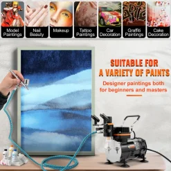 VEVOR Airbrush Ensemble, Expert Airbrush Kit with Compressor, Multi-Use Dual-Action Gravity Feed Airbrush System for Art, Nails, Cookies, Tattoos