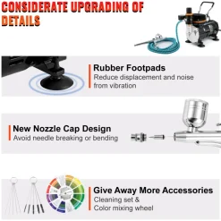 VEVOR Airbrush Ensemble, Expert Airbrush Kit with Compressor, Multi-Use Dual-Action Gravity Feed Airbrush System for Art, Nails, Cookies, Tattoos