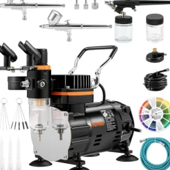 VEVOR Airbrush Ensemble, Expert Airbrush Kit with Compressor, Multi-Use Dual-Action Gravity Feed Airbrush System for Art, Nails, Cookies, Tattoos