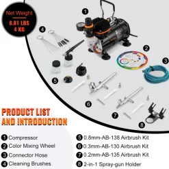 VEVOR Airbrush Ensemble, Expert Airbrush Kit with Compressor, Multi-Use Dual-Action Gravity Feed Airbrush System for Art, Nails, Cookies, Tattoos