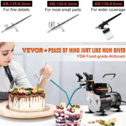 VEVOR Airbrush Ensemble, Expert Airbrush Kit with Compressor, Multi-Use Dual-Action Gravity Feed Airbrush System for Art, Nails, Cookies, Tattoos