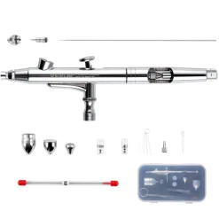 VEVOR Airbrush Gun, Dual Action Gravity Feed with 0.3 mm and 0.5 mm Nozzles, Airbrush Kit with 2/7/12ml Copper Cups and Cleaning Accessories, Ideal for Painting Models, Desserts, Cakes, and Nail Art