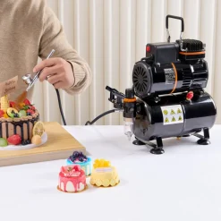 VEVOR Airbrush Gun, Dual Action Gravity Feed with 0.3 mm and 0.5 mm Nozzles, Airbrush Kit with 2/7/12ml Copper Cups and Cleaning Accessories, Ideal for Painting Models, Desserts, Cakes, and Nail Art