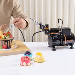 VEVOR Airbrush Kit, Dual Fan Air Compressor Professional Airbrushing System Kit with 3 Airbrushes, Holder, Color Mixing Wheel, Cleaning Brush Set, Air Brush Set for Art Nail Cookie Tattoo Makeup Cake