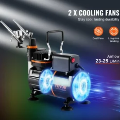 VEVOR Airbrush Kit, Dual Fan Air Compressor Professional Airbrushing System Kit with 3 Airbrushes, Holder, Color Mixing Wheel, Cleaning Brush Set, Air Brush Set for Art Nail Cookie Tattoo Makeup Cake