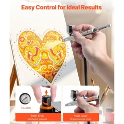 VEVOR Airbrush Kit, 1/6 HP, Air Brush Kit with Air Compressor and Tank, 3 Dual-Action Professional Airbrushes with 3 Tips, Hose, Acrylic Paint, 2 Fans, for Cake Decorating, Model Painting, Nail Art