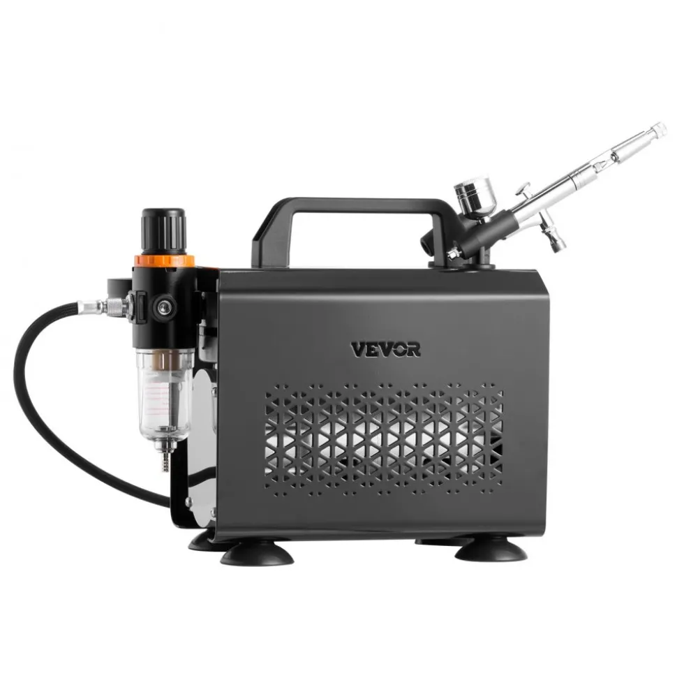 VEVOR Airbrush Kit, 1/6 HP, Air Brush Kit with Air Compressor, 3 Dual-Action Professional Airbrushes with 3 Tips, Hose, Acrylic Paint, 2 Fans, Low Noise, for Cake Decorating, Model Painting, Nail Art