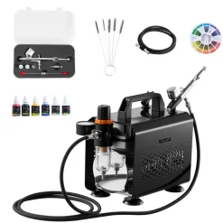 VEVOR Airbrush Kit, 1/6 HP, Air Brush Kit with Air Compressor, 3 Dual-Action Professional Airbrushes with 3 Tips, Hose, Acrylic Paint, 2 Fans, Low Noise, for Cake Decorating, Model Painting, Nail Art