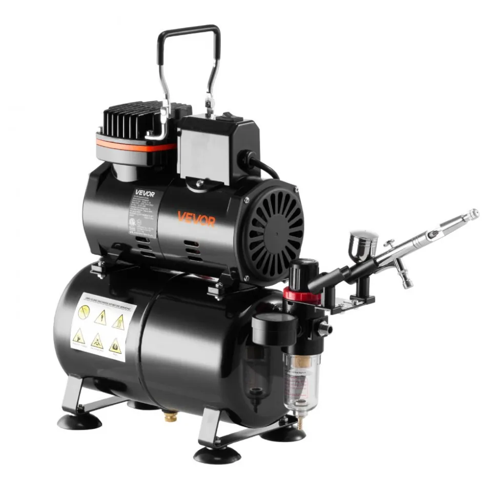 VEVOR Airbrush Kit, 1/6 HP, Air Brush Kit with Air Compressor, 3 Dual-Action Professional Airbrushes with 3 Tips, Hose, Acrylic Paint, Brush, Low Noise, for Cake Decorating, Model Painting, Nail Art