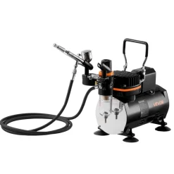 VEVOR Airbrush Kit, 1/6 HP, Air Brush Kit with Air Compressor and Tank, 1 Dual-Action Professional Airbrush with 1 Tip, Hose, Acrylic Paint, 2 Fans, for Cake Decorating, Model Painting, Nail Art