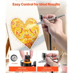VEVOR Airbrush Kit, 1/6 HP, Air Brush Kit with Air Compressor and Tank, 1 Dual-Action Professional Airbrush with 1 Tip, Hose, Acrylic Paint, 2 Fans, for Cake Decorating, Model Painting, Nail Art