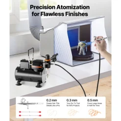 VEVOR Airbrush Kit, 1/6 HP, Air Brush Kit with Air Compressor and Tank, 1 Dual-Action Professional Airbrush with 1 Tip, Hose, Acrylic Paint, 2 Fans, for Cake Decorating, Model Painting, Nail Art