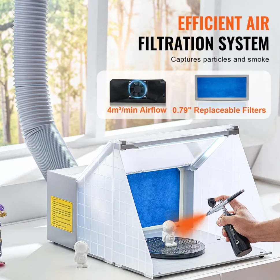 VEVOR Airbrush Spray Booth, Portable Hobby Airbrush Paint Spray Booth Kit with LED Lights, Exhaust Fan and Exhaust Extension Hose, Airbrush Paint Booth for Painting Models, Arts, Crafts, Cakes