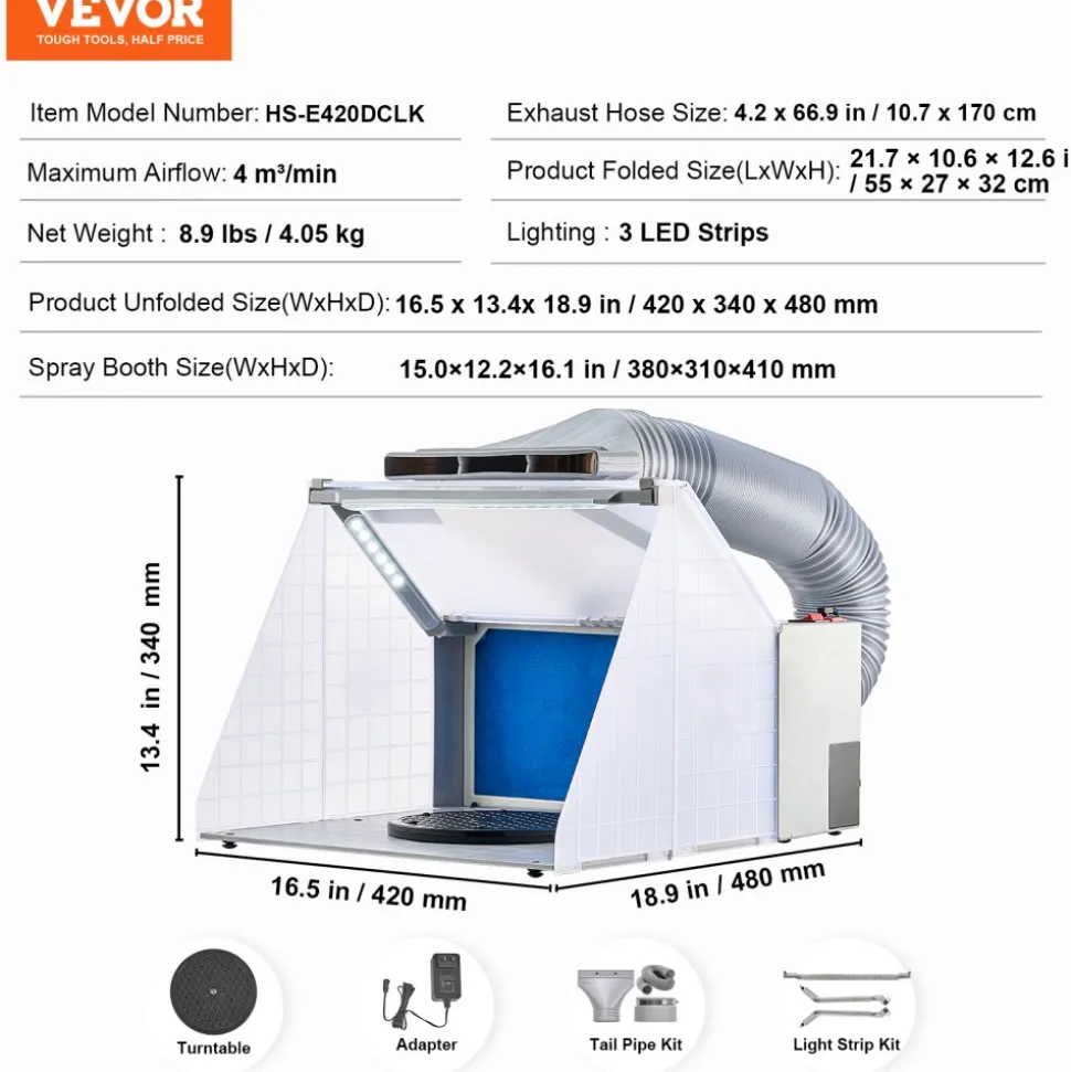 VEVOR Airbrush Spray Booth, Portable Hobby Airbrush Paint Spray Booth Kit with LED Lights, Exhaust Fan and Exhaust Extension Hose, Airbrush Paint Booth for Painting Models, Arts, Crafts, Cakes
