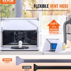 VEVOR Airbrush Spray Booth, Portable Hobby Airbrush Paint Spray Booth Kit with LED Lights, Exhaust Fan and Exhaust Extension Hose, Airbrush Paint Booth for Painting Models, Arts, Crafts, Cakes