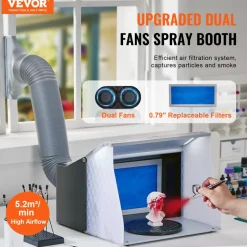 VEVOR Airbrush Spray Booth, Portable Hobby Airbrush Paint Spray Booth Kit with 4 LED Light, Powerful Dual Exhaust Fans, Turntable and 6 ft Extension Hose, for Painting Models, Arts, Crafts, Cakes