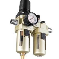 VEVOR Air Compressor Filter Regulator Lubricator (FRL), 3/8" NPT Air Compressor Water Separator, Semi-Auto Drain Air-Drying System with 5μm Brass Filter Element, 145PSI Max Working Pressure, Poly Bowl
