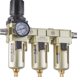 VEVOR Air Compressor Filter Regulator, 3/8" NPT 3-Stage Air Compressor Water Separator with 5μm/1μm/0.01μm Micron Filter Elements, Semi Auto Drain Air-Drying System 145PSI Max Pressure, Poly Bowl