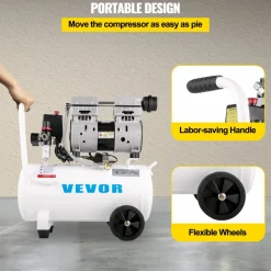 VEVOR Air Compressor 6.6 Gallon, Portable Air Compressor 1 HP, Oil Free Air Compressor Steel Tank 750W,  Pancake Air Compressor 115 PSI, Ultra Quiet Compressor for Home Repair, Tire Inflation