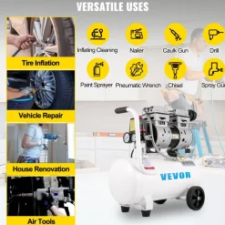 VEVOR Air Compressor 6.6 Gallon, Portable Air Compressor 1 HP, Oil Free Air Compressor Steel Tank 750W,  Pancake Air Compressor 115 PSI, Ultra Quiet Compressor for Home Repair, Tire Inflation