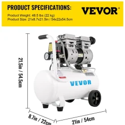 VEVOR Air Compressor 6.6 Gallon, Portable Air Compressor 1 HP, Oil Free Air Compressor Steel Tank 750W,  Pancake Air Compressor 115 PSI, Ultra Quiet Compressor for Home Repair, Tire Inflation