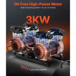 VEVOR Air Compressor, 20 Gallon Steel Tank, 4HP 10.6 CFM@90 PSI Oil Free Air Compressor & Max. 125PSI Pressure, 78dB Ultra Quiet Portable Compressor, for Auto Repair, Tire Inflation, Spray Painting