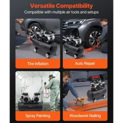 VEVOR Air Compressor, 20 Gallon Steel Tank, 4HP 10.6 CFM@90 PSI Oil Free Air Compressor & Max. 125PSI Pressure, 78dB Ultra Quiet Portable Compressor, for Auto Repair, Tire Inflation, Spray Painting