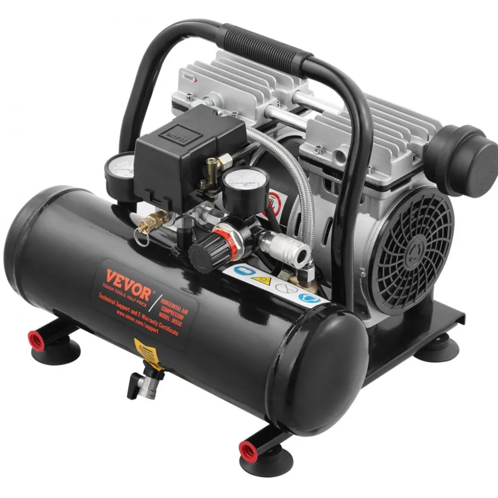 VEVOR Air Compressor, 1 Gallon Steel Tank, 1HP 1.5 CFM 90PSI Oil Free Air Compressor & Max. 120PSI Pressure, 78dB Ultra Quiet Portable Compressor, for Auto Repair, Tire Inflation, Spray Painting