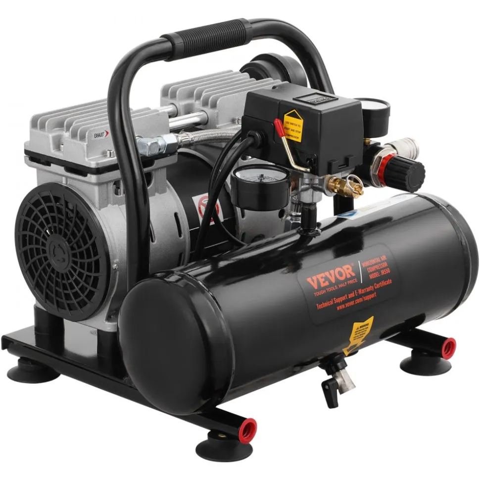 VEVOR Air Compressor, 1 Gallon Steel Tank, 1HP 1.5 CFM 90PSI Oil Free Air Compressor & Max. 120PSI Pressure, 78dB Ultra Quiet Portable Compressor, for Auto Repair, Tire Inflation, Spray Painting