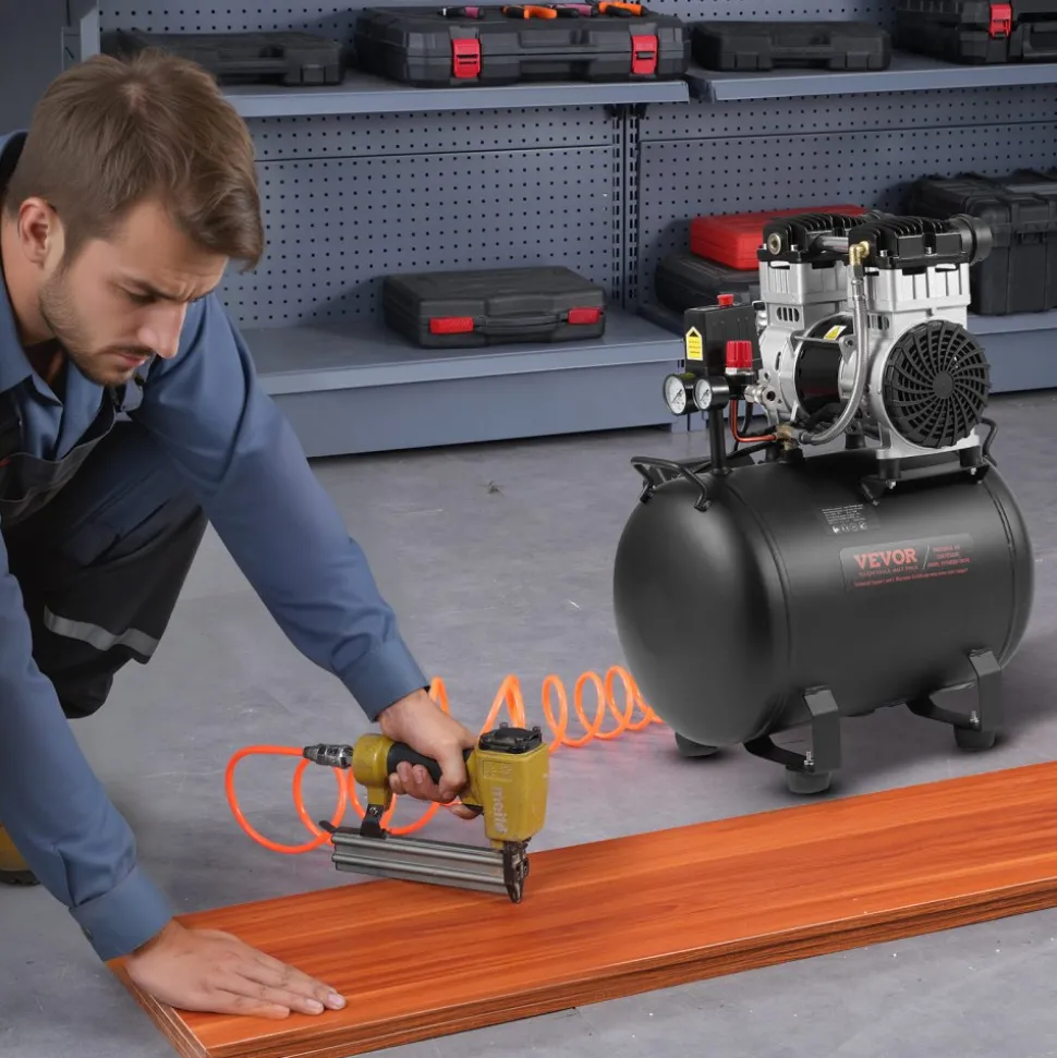 VEVOR Air Compressor, 10 Gallon Steel Tank, 2HP 5.3 CFM@90 PSI Oil Free Air Compressor & Max. 125PSI Pressure, 78dB Ultra Quiet Portable Compressor, for Auto Repair, Tire Inflation, Spray Painting