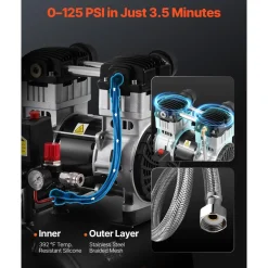 VEVOR Air Compressor, 10 Gallon Steel Tank, 2HP 5.3 CFM@90 PSI Oil Free Air Compressor & Max. 125PSI Pressure, 78dB Ultra Quiet Portable Compressor, for Auto Repair, Tire Inflation, Spray Painting