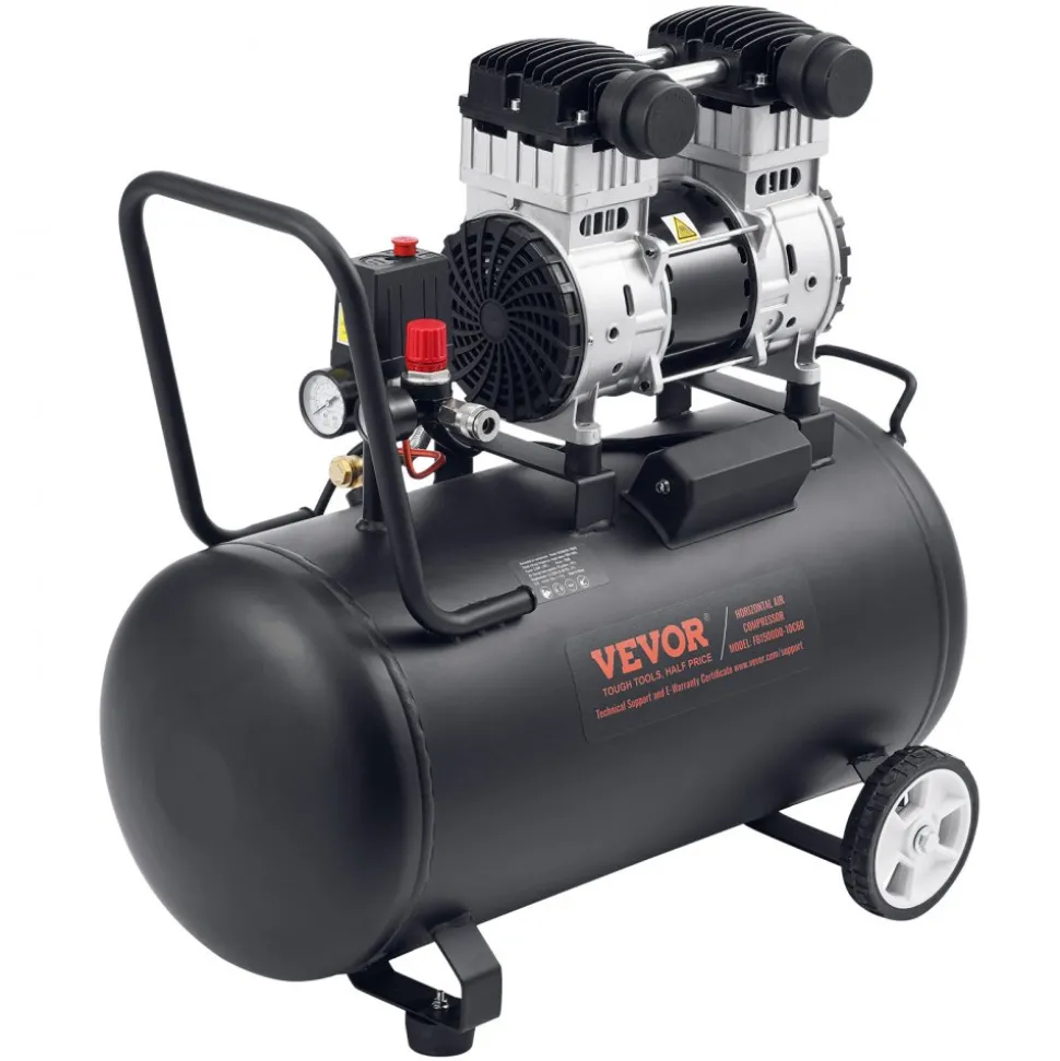 VEVOR Air Compressor, 15 Gallon Steel Tank, 2HP 5.3 CFM@90 PSI Oil Free Air Compressor & Max. 125PSI Pressure, 78dB Ultra Quiet Portable Compressor, for Auto Repair, Tire Inflation, Spray Painting